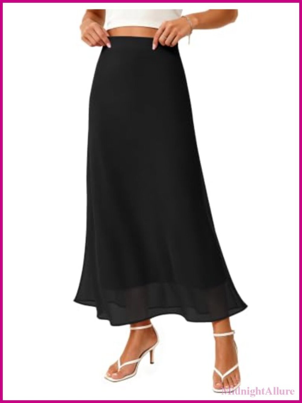 Women's Chiffon Maxi Skirt A-Line Lined Hidden Elastic High Waist
